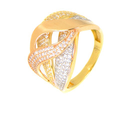 Anillo oro 18 kilates tricolor circonitas