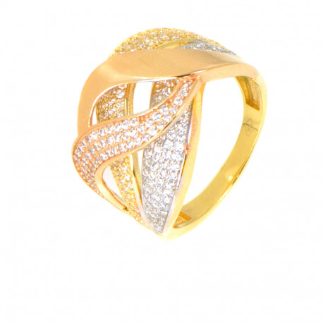 Anillo oro 18 kilates tricolor circonitas