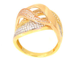 Anillo oro 18 kilates tricolor circonitas