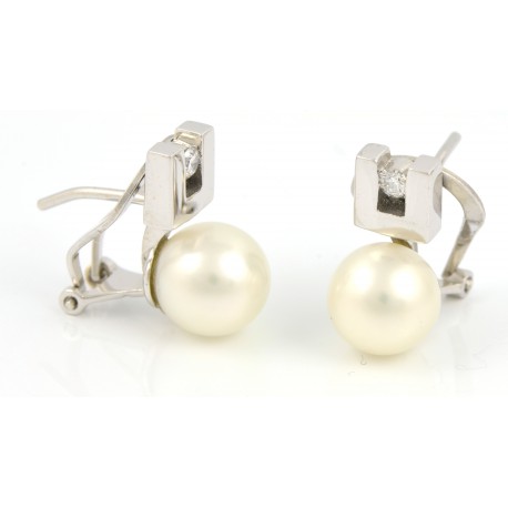 Pendientes oro 18 kts con perla y diamante