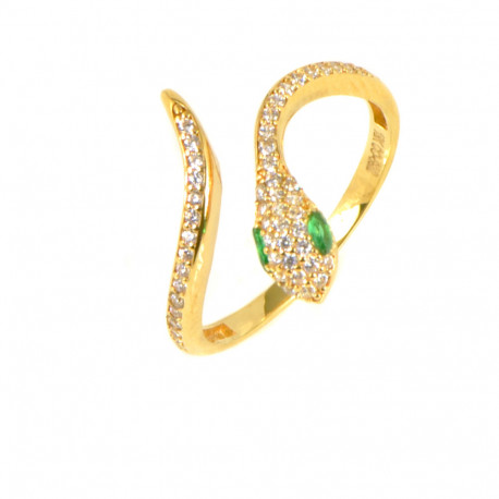 Anillo oro amarillo serpiente 18 kilates circonitas esmeraldas