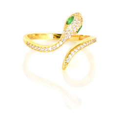 Anillo oro amarillo serpiente 18 kilates circonitas esmeraldas