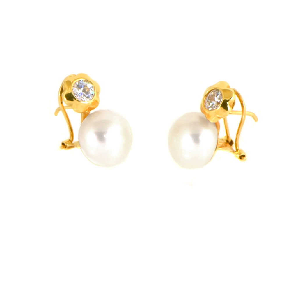 Pendientes oro 18 kts con perla y circonita