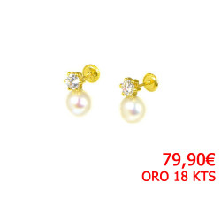 Pendientes oro 18 kts con perla y circonita