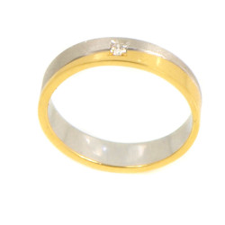 Alianza de oro 18 kts bicolor con diamante