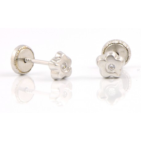 Pendientes oro 18 kts blanco flor