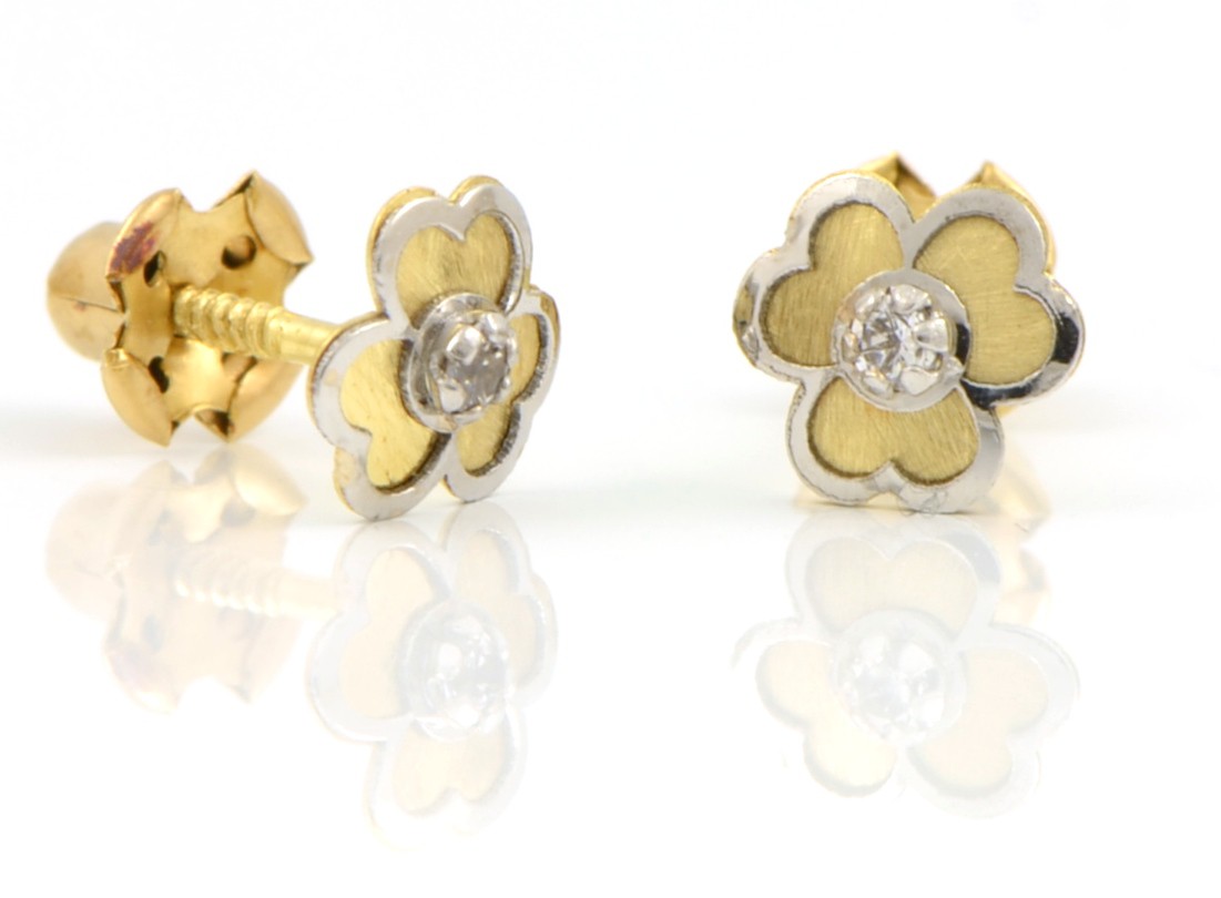 Pendientes oro 18 kts bicolor flor