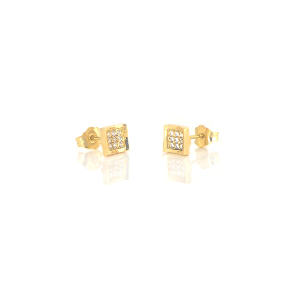 Pendientes oro amarillo 18 kts cuadrados circonita
