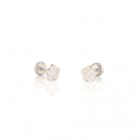 Pendientes oro blanco 18 kts flor circonita