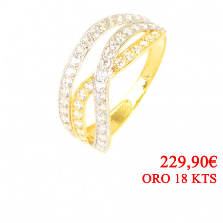 Anillo oro circonitas 18 kilates bicolor