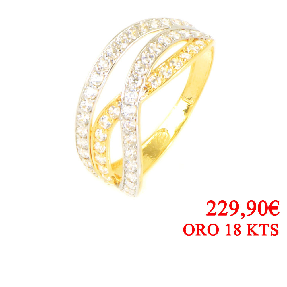 Anillo oro circonitas 18 kilates bicolor