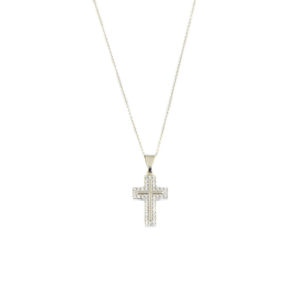 Gargantilla oro blanci 18kts cruz circonitas