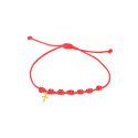Pulsera macramé rojo oro 18 Kts cruz