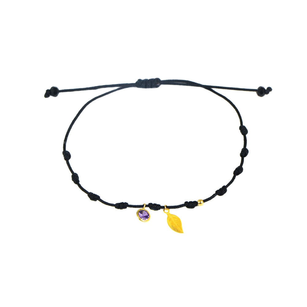 Pulsera macramé oro 18 Kts oja piedra lila