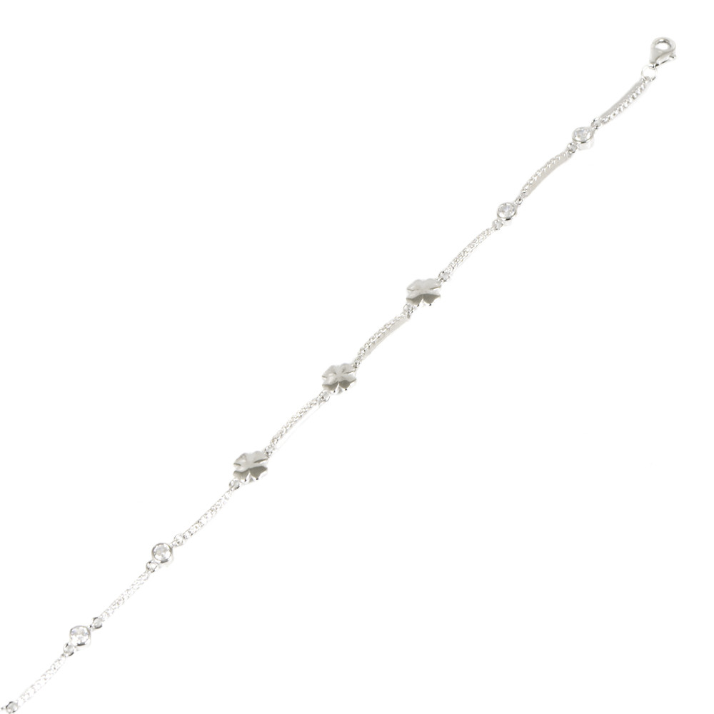 Pulsera de plata de tréboles y circonitas