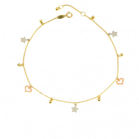 Tobillera oro amarillo 18 kts tricolor