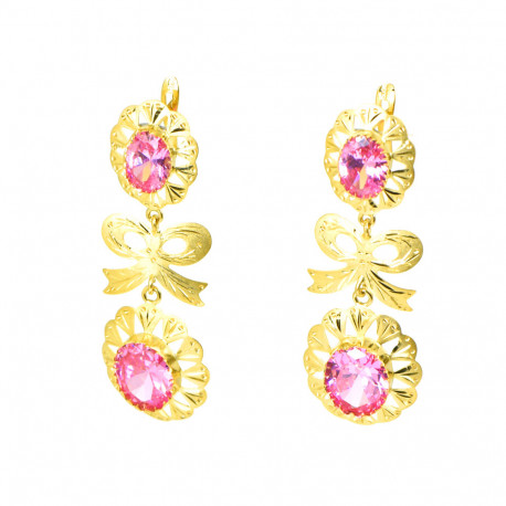 Pendientes oro 18 kts piedra rosa