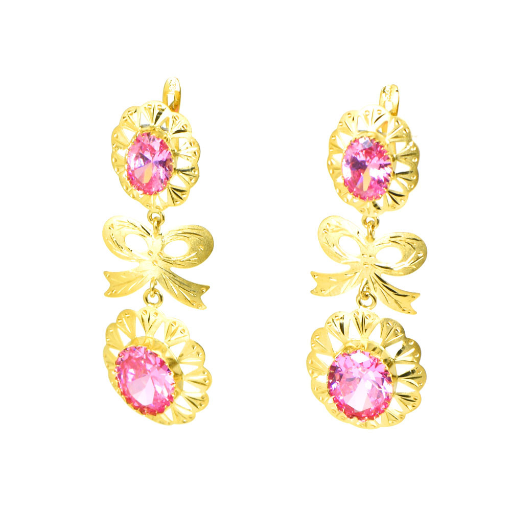 Pendientes oro 18 kts piedra rosa