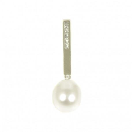 Colgante circonitas y perla de río y oro blanco de18 klts
