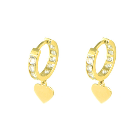 Pendientes aros oro 18 kts con circonitas y corazón