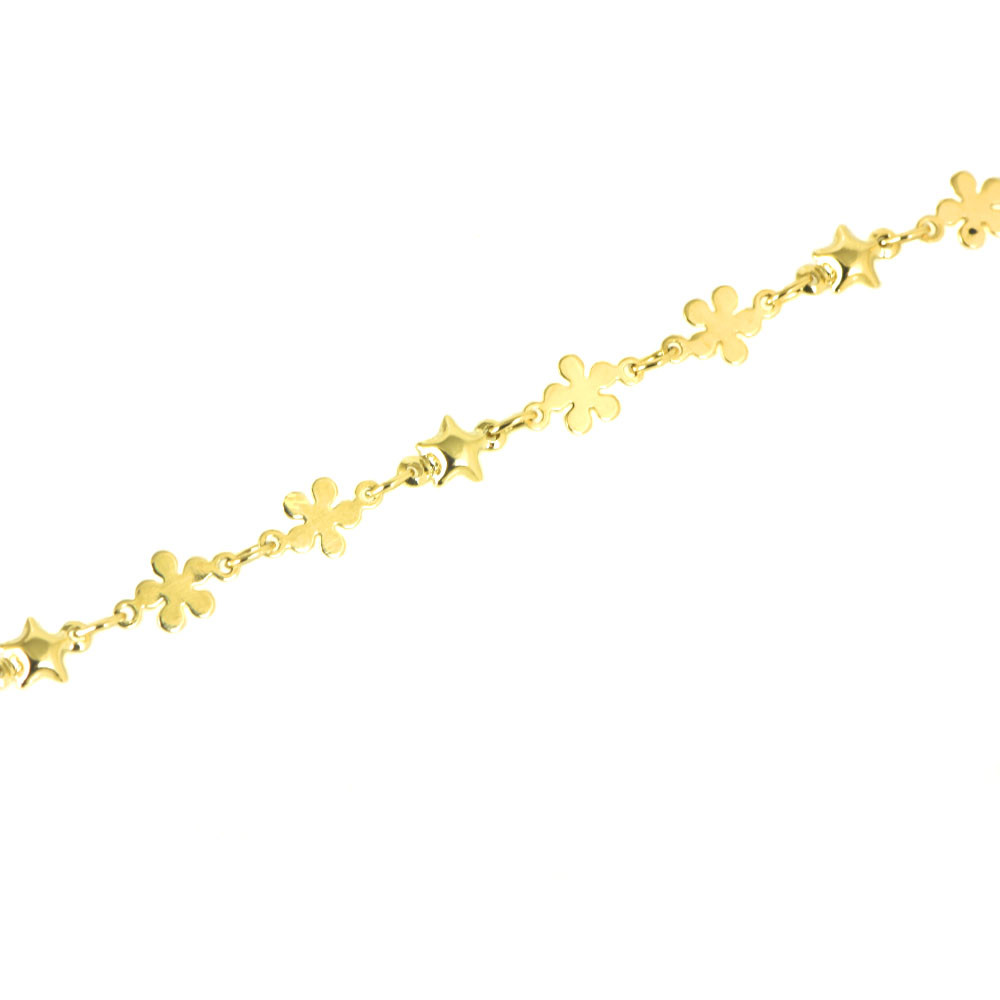 Pulsera para bebé oro 18 kts con flores y estrellas