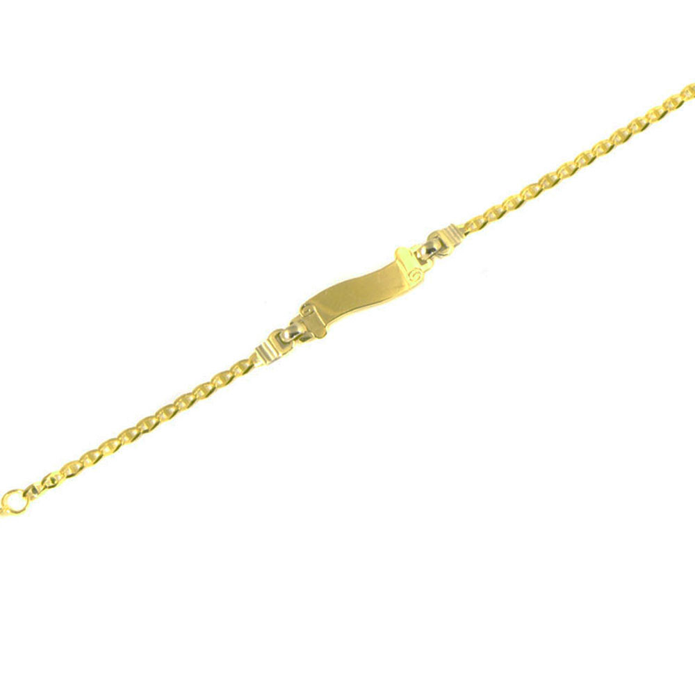 Pulsera bebé oro bicolor 18 kts con placa pergamino