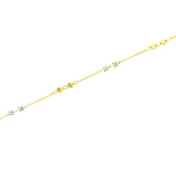 Pulsera oro 18 kts bicolor mujer corazones y estrellas