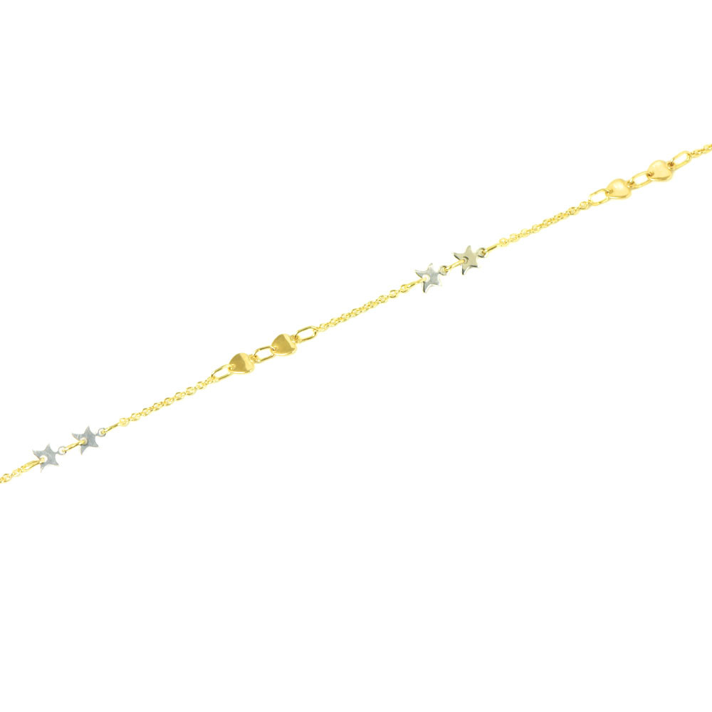 Pulsera oro 18 kts bicolor mujer corazones y estrellas
